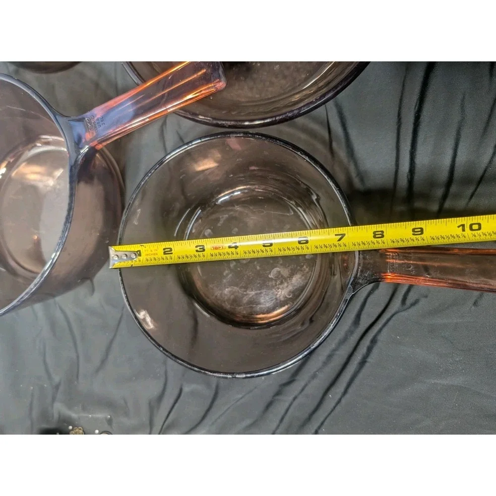 VNTG USA Visions Corning Amber Glass Pyrex Set 0.5L 1.5L 2.5L Pots/Lids Skillet